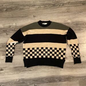 Beach Riot Callie Stripe Checkerboard Sweater in Taupe & Black Check Size Small